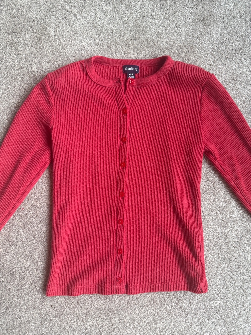 GapBody Women’s Red Ribbed Button-Up Cardigan